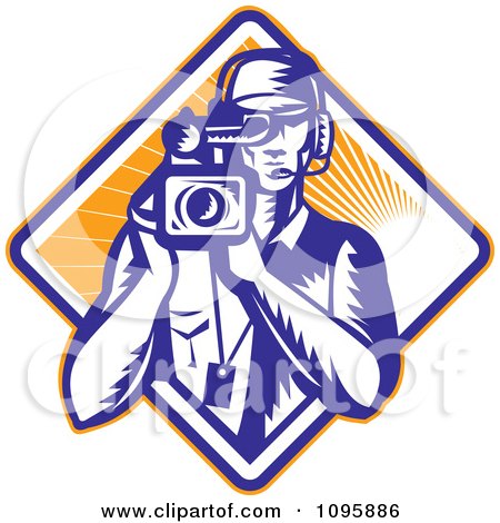 Clipart Retro Film Crew Cameraman Over A Diamond Of Rays - Royalty Free Vector Illustration by patrimonio