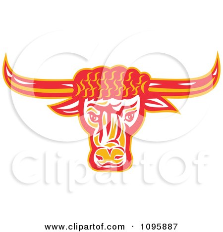 Clipart Retro Red And Orange Texas Longhorn Bull Head - Royalty Free Vector Illustration by patrimonio