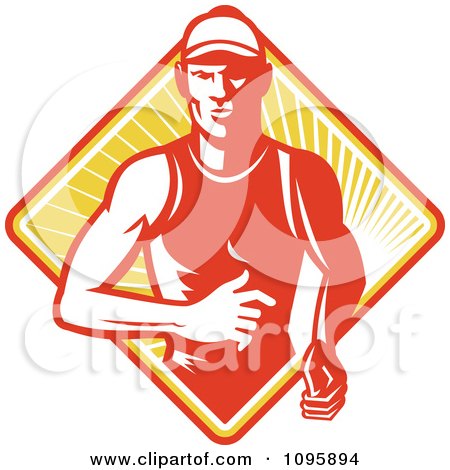 Clipart Retro Marathon Runner Over A Diamond Of Rays - Royalty Free Vector Illustration by patrimonio
