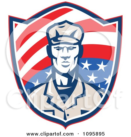 Clipart Retro American Soldier On A Shield - Royalty Free Vector Illustration by patrimonio
