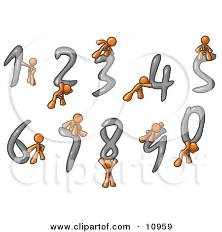 Orange Men With Numbers 0 Through 9 Clipart Illustration by Leo Blanchette