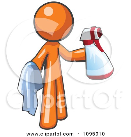 Clipart Orange Man Cleaning With A Spray Bottle And Cloth - Royalty Free Vector Illustration by Leo Blanchette
