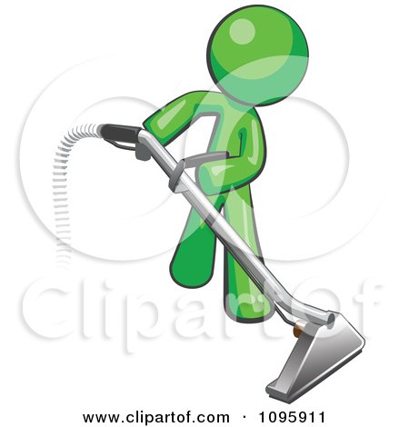 Clipart Green Man Using A Carpet Cleaner Wand - Royalty Free Vector Illustration by Leo Blanchette