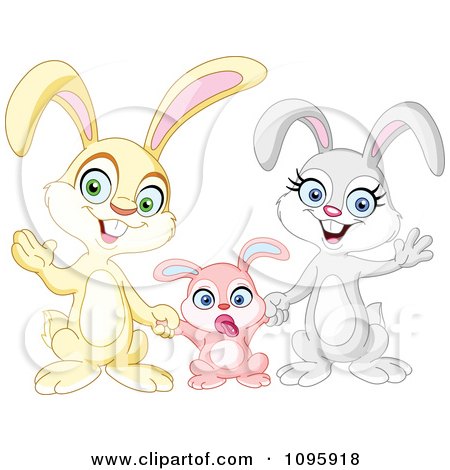 Clipart Happy Family Of Bunny Rabbits Waving - Royalty Free Vector Illustration by yayayoyo