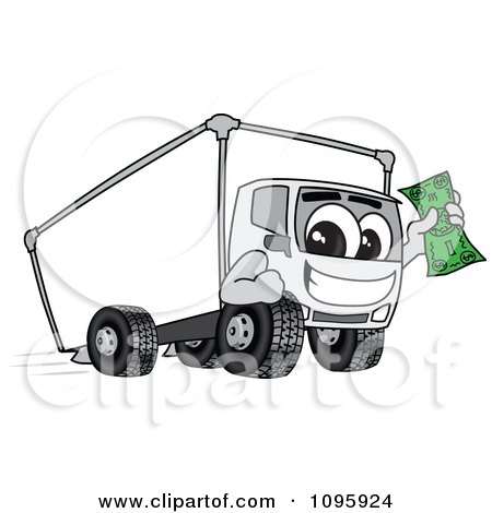 Clipart Delivery Big Rig Truck Mascot Character Holding Cash - Royalty Free Vector Illustration by Mascot Junction