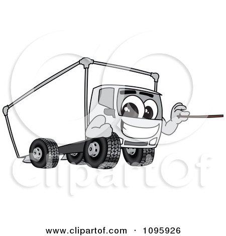 Clipart Delivery Big Rig Truck Mascot Character Holding A Pointer Stick - Royalty Free Vector Illustration by Mascot Junction