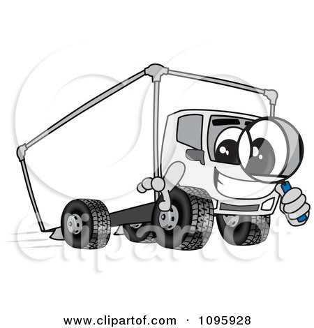 Clipart Delivery Big Rig Truck Mascot Character Using A Magnifying Glass - Royalty Free Vector Illustration by Mascot Junction