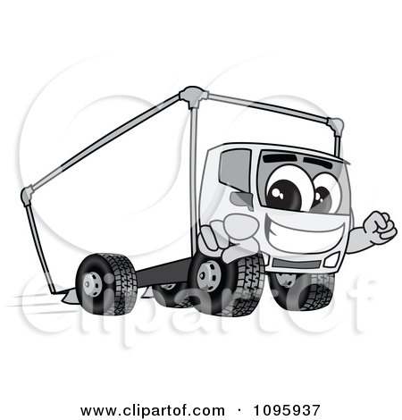 Clipart Delivery Big Rig Truck Mascot Character Pointing Outwards - Royalty Free Vector Illustration by Mascot Junction