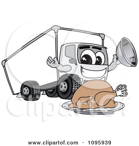 Clipart Delivery Big Rig Truck Mascot Character With A Thanksgiving Turkey - Royalty Free Vector Illustration by Mascot Junction