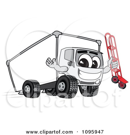 Clipart Delivery Big Rig Truck Mascot Character Holding A Dolly - Royalty Free Vector Illustration by Mascot Junction