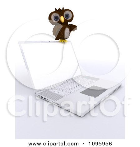 Clipart 3d Brown Owl Resting On A Laptop - Royalty Free CGI Illustration by KJ Pargeter