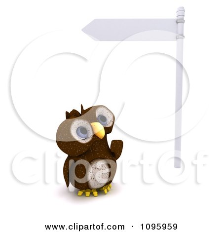 Clipart 3d Brown Owl Looking Up At A Street Sign - Royalty Free CGI Illustration by KJ Pargeter
