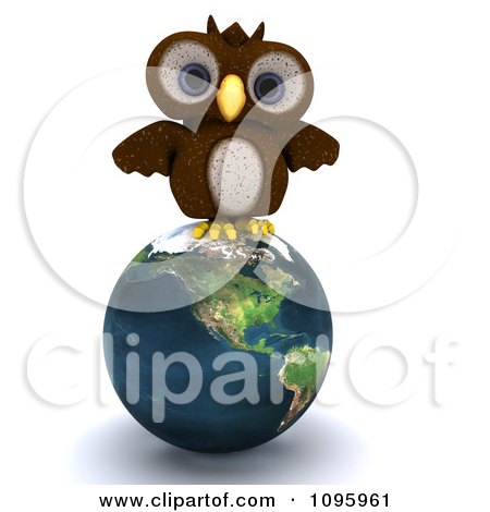 Clipart 3d Brown Owl Perched On An American Earth - Royalty Free CGI Illustration by KJ Pargeter