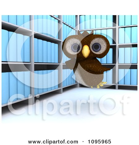 Clipart 3d Brown Owl Flying In An Archive Room - Royalty Free CGI Illustration by KJ Pargeter