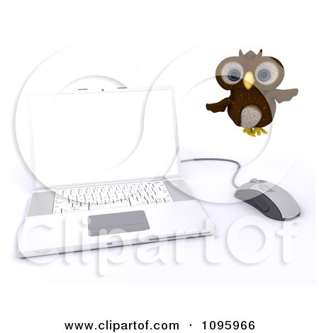 Clipart 3d Brown Owl Flying By A Laptop - Royalty Free CGI Illustration by KJ Pargeter