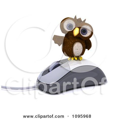 Clipart 3d Brown Owl On A Computer Mouse - Royalty Free CGI Illustration by KJ Pargeter