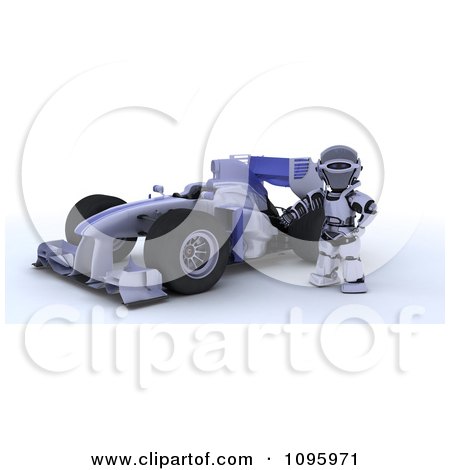 Clipart 3d Robot Standing By His Formula 1 Race Car - Royalty Free CGI Illustration by KJ Pargeter