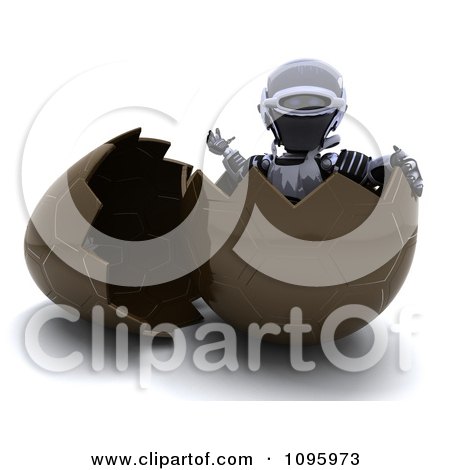 Clipart 3d Robot Sitting In A Split Hollow Chocolate Easter Egg - Royalty Free CGI Illustration by KJ Pargeter