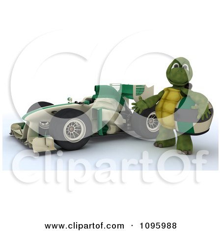 Clipart 3d Tortoise Standing By His Formula 1 Race Car - Royalty Free CGI Illustration by KJ Pargeter