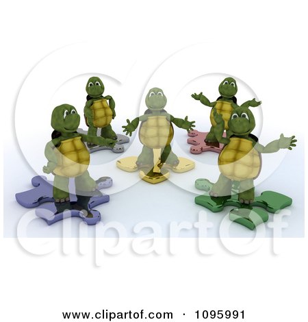 Clipart 3d Tortoises On Metallic Puzzle Pieces - Royalty Free CGI Illustration by KJ Pargeter