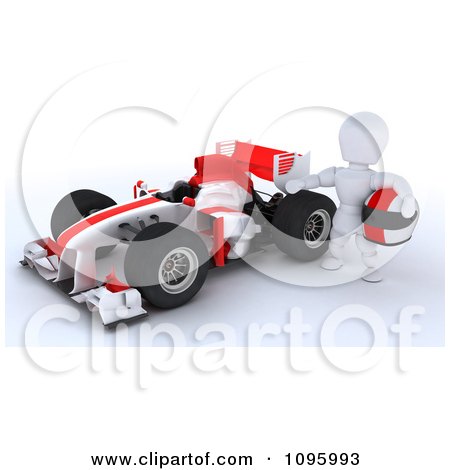 Clipart 3d White Character Standing By His Formula 1 Race Car - Royalty Free CGI Illustration by KJ Pargeter