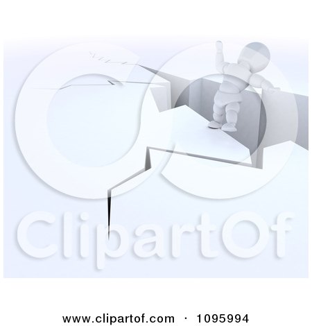 Clipart 3d White Character Balancing On The Edge A Cliff - Royalty Free CGI Illustration by KJ Pargeter