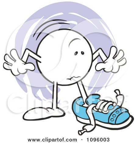 Clipart Moodie Character Trying To Fit Into A Large Shoe If The Shoe Fits - Royalty Free Vector Illustration by Johnny Sajem