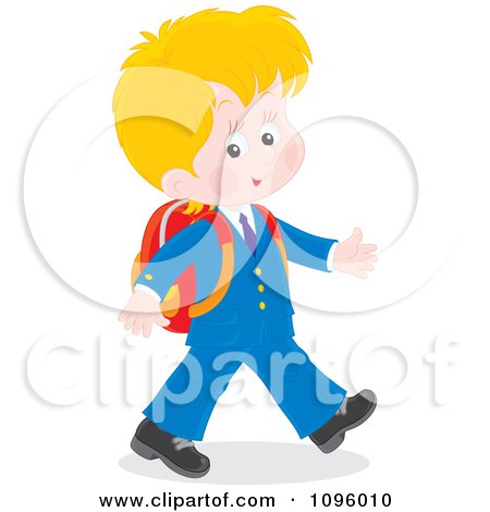 Clipart Happy Blond School Boy Walking In A Uniform - Royalty Free Vector Illustration by Alex Bannykh