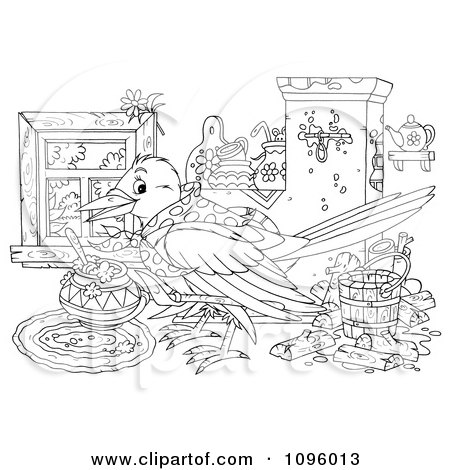 Clipart Outlined House Keeping Bird With A Messy Interior - Royalty Free Illustration by Alex Bannykh