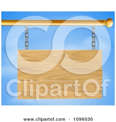 Clipart 3d Blank Wooden Sign Suspended From A Rod Against A Sky - Royalty Free Vector Illustration by AtStockIllustration