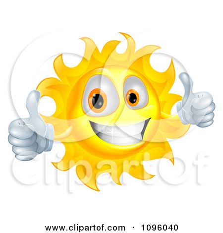 Clipart Happy Sun Character Smiling And Holding Two Thumbs Up - Royalty Free Vector Illustration by AtStockIllustration