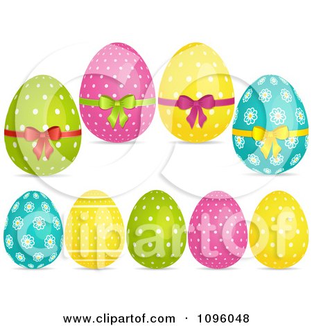 Clipart 3d Polka Dot And Floral Easter Eggs - Royalty Free Vector Illustration by elaineitalia
