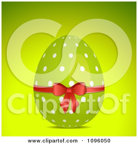 Clipart 3d Green Polka Dot Easter Egg With A Red Bow - Royalty Free Vector Illustration by elaineitalia