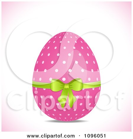 Clipart 3d Pink Polka Dot Easter Egg With A Green Bow - Royalty Free Vector Illustration by elaineitalia