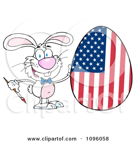 Clipart Happy Bunny Painting An Easter Egg Like An American Flag - Royalty Free Vector Illustration by Hit Toon