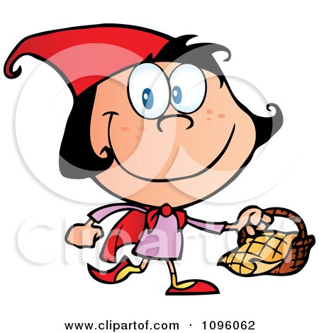 Clipart Happy Red Riding Hood Walking With A Basket - Royalty Free Vector Illustration by Hit Toon