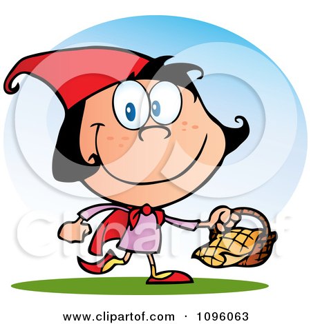 Clipart Happy Red Riding Hood Walking With A Goodie Basket - Royalty Free Vector Illustration by Hit Toon