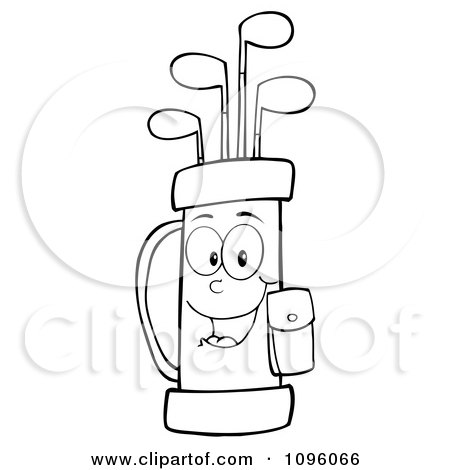 Clipart Outlined Happy Golf Bag Full Of Clubs - Royalty Free Vector Illustration by Hit Toon