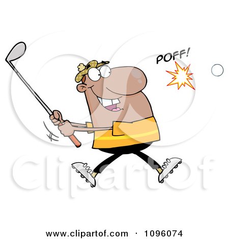 Clipart Black Man Swinging At A Golf Ball - Royalty Free Vector Illustration by Hit Toon