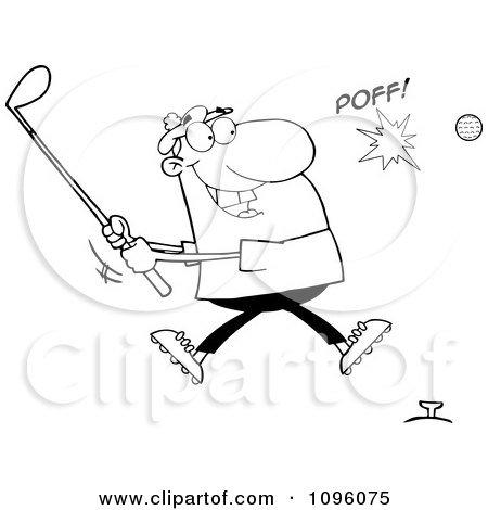 Clipart Outlined Man Hitting A Golf Ball - Royalty Free Vector Illustration by Hit Toon