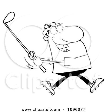Clipart Outlined Man Swinging At A Golf Ball - Royalty Free Vector Illustration by Hit Toon
