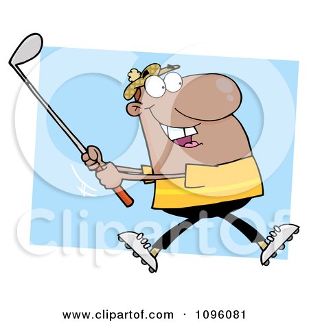 Clipart Golfing Black Man Swinging A Club - Royalty Free Vector Illustration by Hit Toon