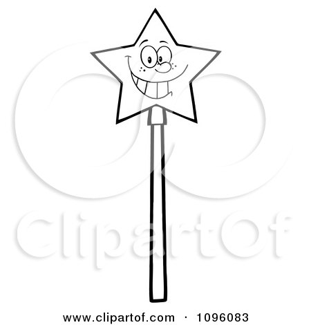 Clipart Outlined Happy Star Magic Wand Character - Royalty Free Vector Illustration by Hit Toon