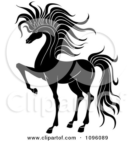 Clipart Elegant Black And White Prancing Foal Horse 2 - Royalty Free Vector Illustration by Vector Tradition SM