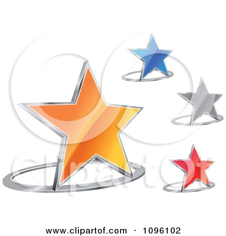Clipart 3d Shiny Orange Blue Silver And Red Stars And Chrome Rings - Royalty Free Vector Illustration by Vector Tradition SM