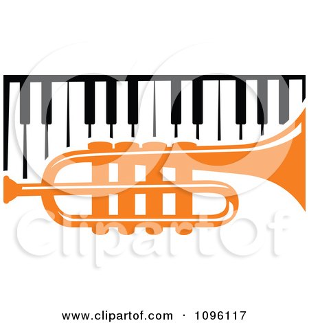 Clipart Orange Trumpet And Piano Keyboard - Royalty Free Vector Illustration by Vector Tradition SM