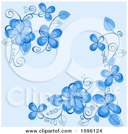 Clipart Blue Floral Background With Vine Corners - Royalty Free Vector Illustration by Vector Tradition SM