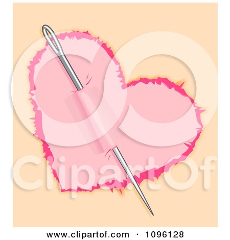 Clipart Sewing Needle Through A Pink Heart On Tan - Royalty Free Vector Illustration by Vector Tradition SM