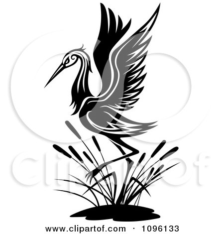 Clipart Black And White Wading Crane - Royalty Free Vector Illustration by Vector Tradition SM