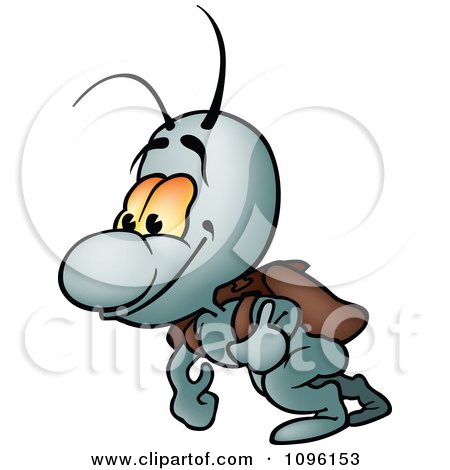Clipart Smiling Insect Walking With A Bug Out Bag - Royalty Free Vector Illustration by dero